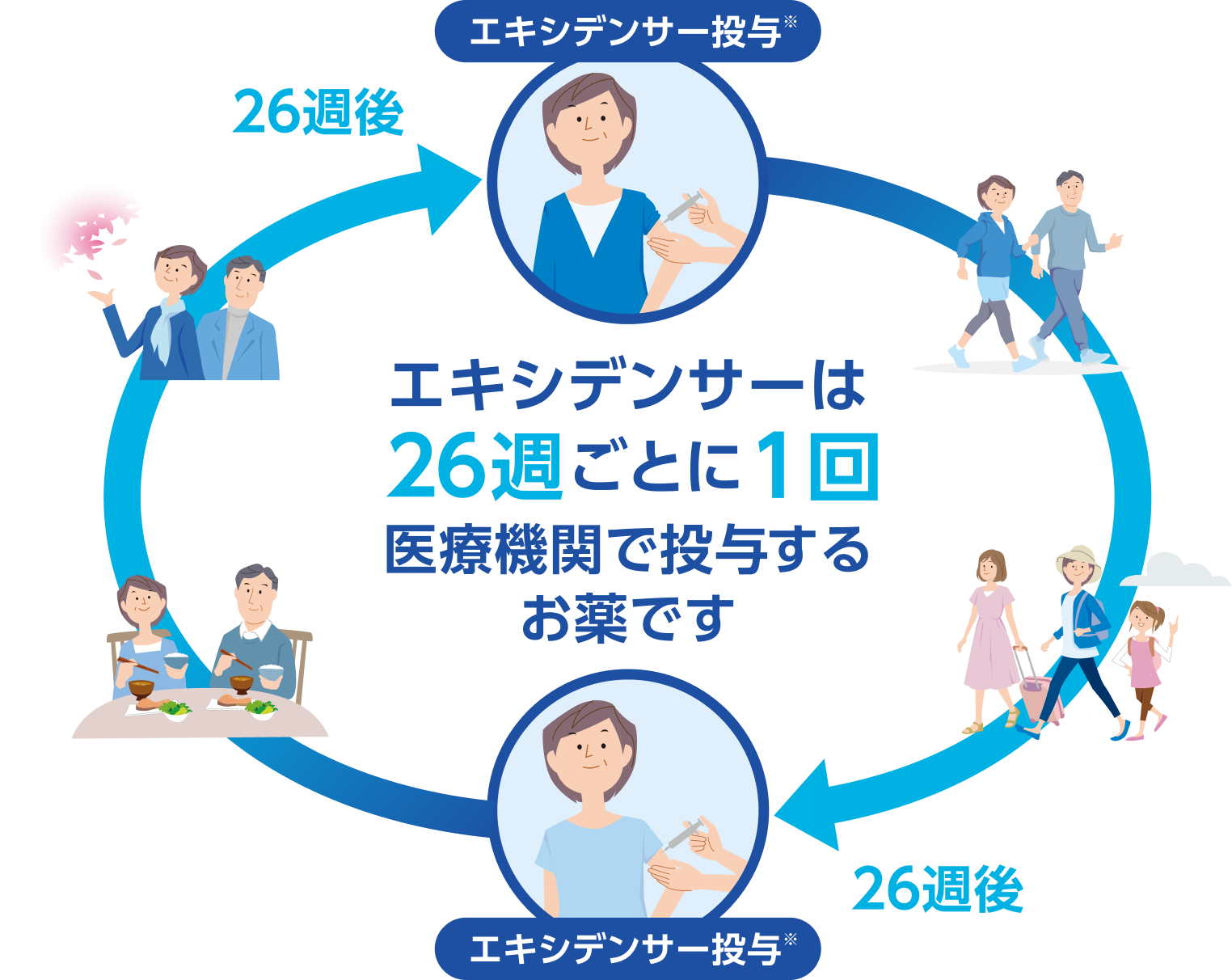エキシデンサーは26週ごとに1回医療機関で投与するお薬です