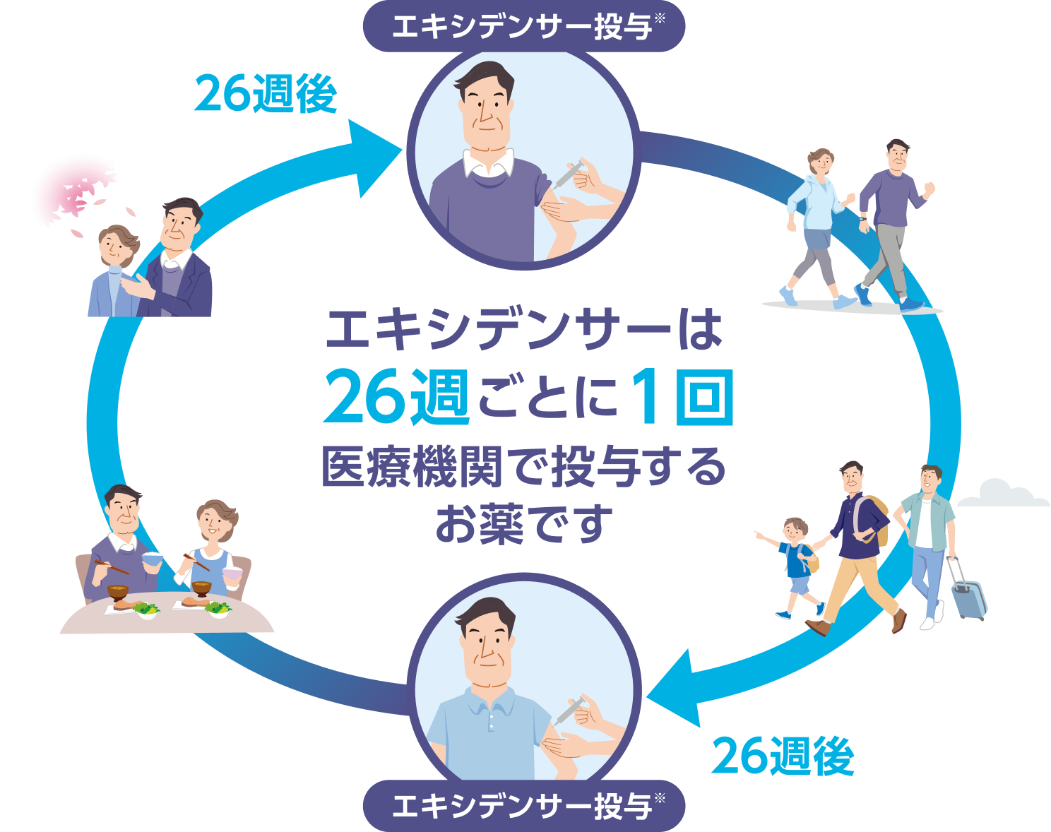 エキシデンサーは26週ごとに1回医療機関で投与するお薬です